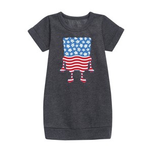 Girls' - SpongeBob SquarePants - Silhouette Stars Stripes Graphic Short Sleeve Fleece Dress - 1 of 4