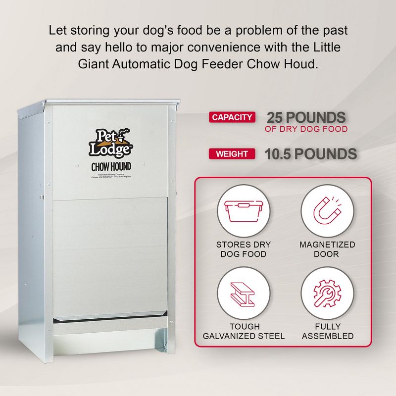 Pet Lodge CH25 Indoor and Outdoor Dry Food Automatic Heavy Gauge Steel Dog Feeder Chow Hound 25lbs. Capacity - Silver, 2 of 7