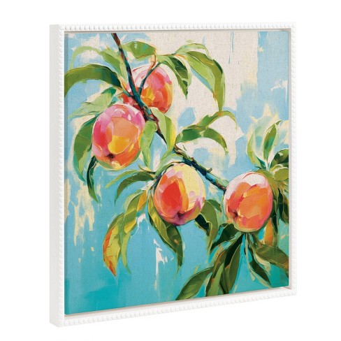 Kate & Laurel All Things Decor 22"x22" Sylvie Beaded Peach Tree Framed Canvas by The Creative Bunch Studio White - image 1 of 4