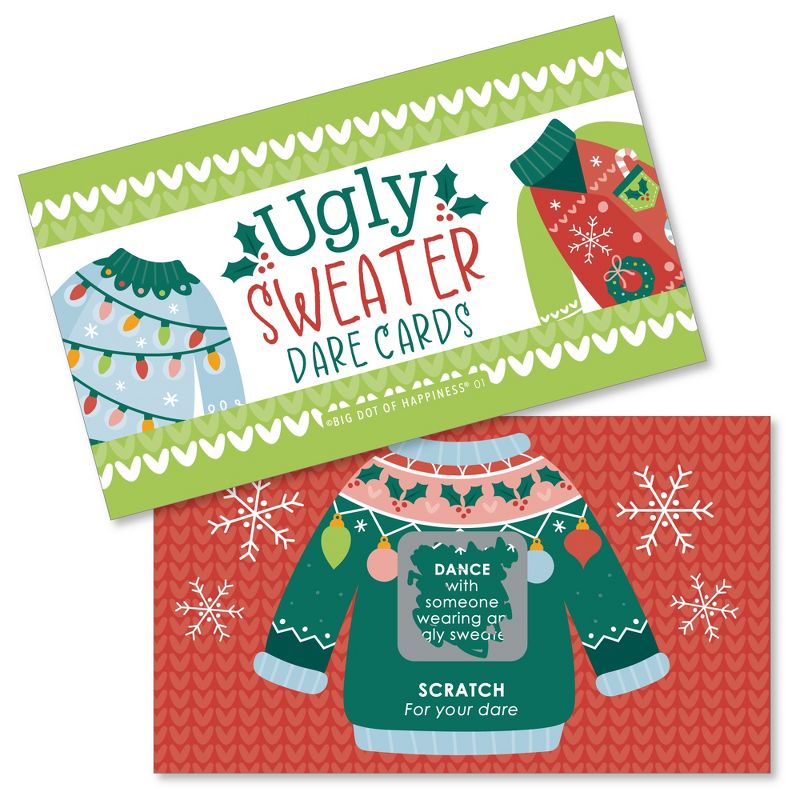 Big Dot of Happiness Colorful Christmas Sweaters - Ugly Sweater Holiday Party Game Scratch Off Dare Cards - 22 Count, 1 of 7