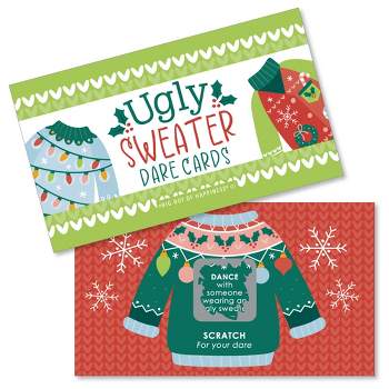 Big Dot of Happiness Colorful Christmas Sweaters - Ugly Sweater Holiday Party Game Scratch Off Dare Cards - 22 Count