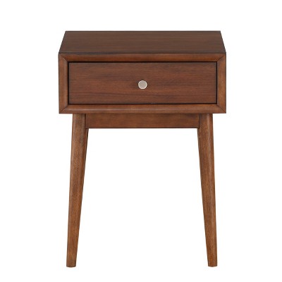 Vynxaria Modern Nightstand/End Table,1 Dovetail Drawer with Ball Bearing Glides, Walnut Veneer, Polished Nickel Knobs,Living Room Furniture, Brown