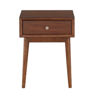 Vynxaria Modern Nightstand/End Table,1 Dovetail Drawer with Ball Bearing Glides, Walnut Veneer, Polished Nickel Knobs,Living Room Furniture, Brown - 1 of 4