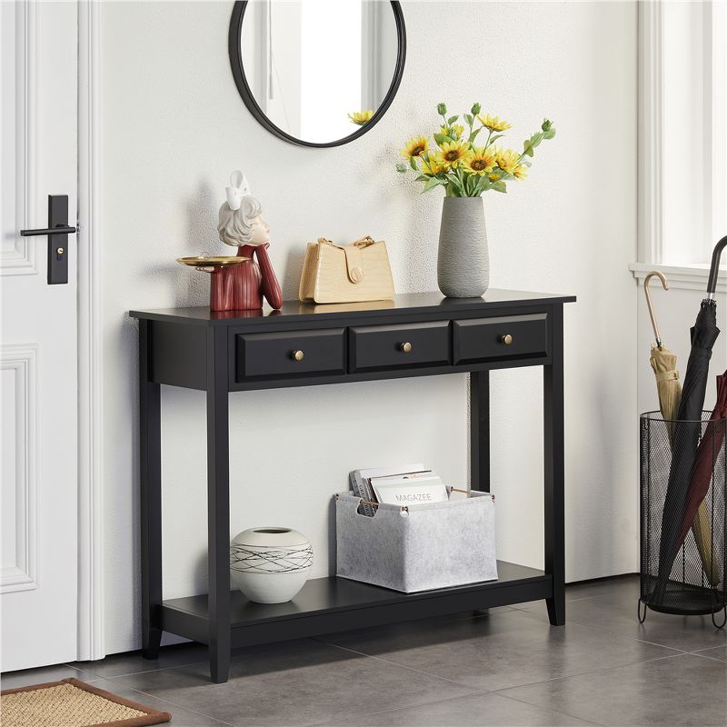 Yaheetech 3-Drawer Console Table with Storage Shelf, 2 of 9