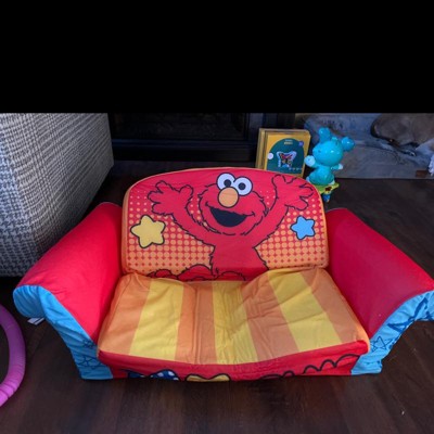 Marshmallow Furniture Kids 2-in-1 Flip Open Comfortable Foam Compressed  Lounging Sofa Chair and Extendable Sleeper Bed, Sesame Street Elmo