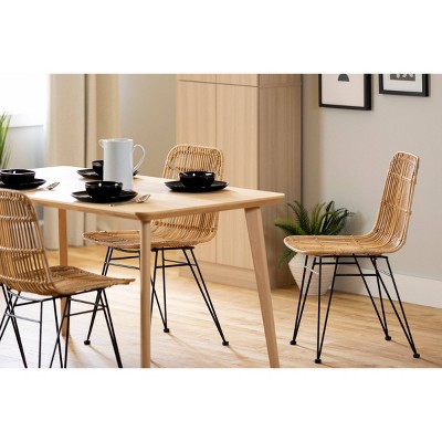Bohemian Beige Rattan Dining Chair Set with Hairpin Legs