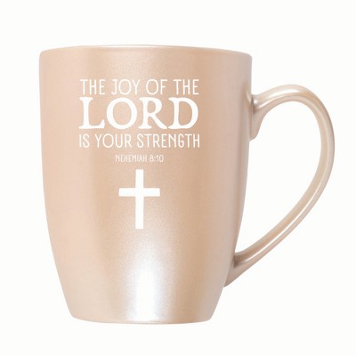 Elanze Designs The Joy Of The Lord Is Your Strength Nehemiah 8:10 10 ounce New Bone China Coffee Tea Cup Mug, Precious Pearl