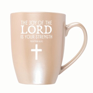 Elanze Designs The Joy Of The Lord Is Your Strength Nehemiah 8:10 10 ounce New Bone China Coffee Tea Cup Mug, Precious Pearl - 1 of 4