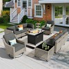XIZZI 11-Piece Furniture Set with Rectangular Fire Pit Table, Sectional Sofa and Swivel Rocking Chairs, Furniture Set with Solar Coffee Table - 3 of 4