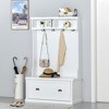 HOMCOM Modern Hall Tree, Coat Rack with Shoe Storage Bench with 4 Double Hooks and 2 Shelves for Hallway, Living Room, White - 2 of 4