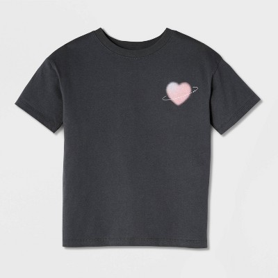 Cat & Jack Girls' Short Sleeve 100% Cotton 'Blurred Heart' Oversized Graphic T-Shirt - Cat & Jack™ Charcoal Gray M — фото 2