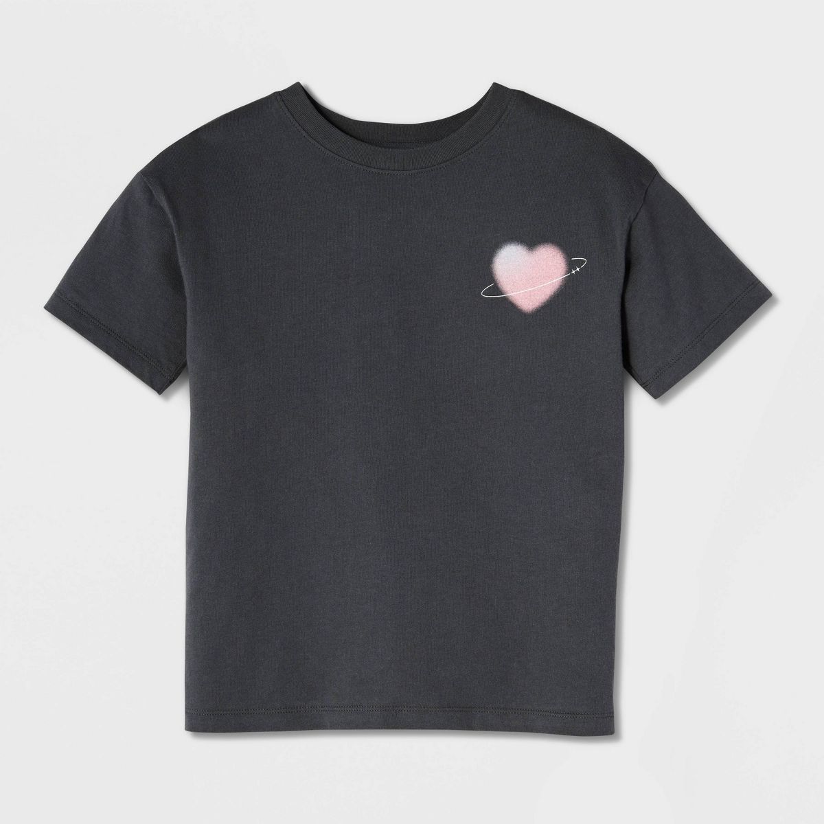 Girls' Short Sleeve 100% Cotton 'Blurred Heart' Oversized Graphic T-Shirt - Cat & Jack™ Charcoal Gray - thumbnail 2
