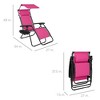 Best Choice Products Folding Zero Gravity Recliner Patio Lounge Chair w/ Canopy Shade, Headrest, Tray - Hot Pink/Black - 2 of 4