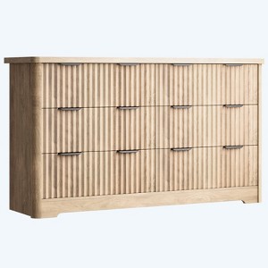 Fluted 6 Drawer Dresser Modern Storage Cabinet with Wide Top Sturdy  of Drawers TV Stand Organizer - 1 of 4