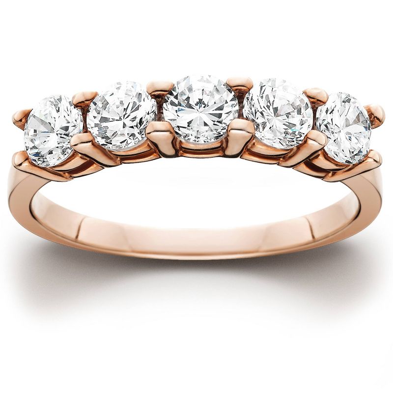 Pompeii3 1 cttw 5-Stone Round Cut Diamond Wedding Anniversary Ring 14K Rose Gold, 1 of 4