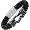 Steeltime Men's black braided inlay leather and stainless steel/black ip horseshoe bracelet - 2 of 4
