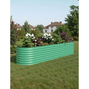 Galvanized Steel Raised Garden Bed, Open-Base Design, Tool-Assembly & Expandable Planter Box for Veggies/Flowers, Rust-Proof, Green/White - 1 of 4