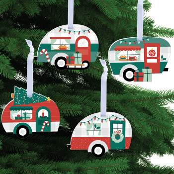 Big Dot of Happiness Camper Christmas - Red and Green Holiday Decorations - Christmas Tree Ornaments - Set of 12