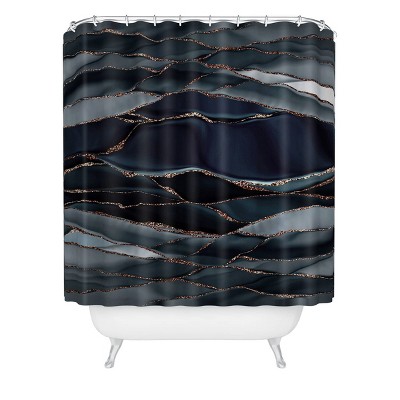 UtArt Midnight Marble Deep Ocean Waves Shower Curtain Navy - Deny Designs