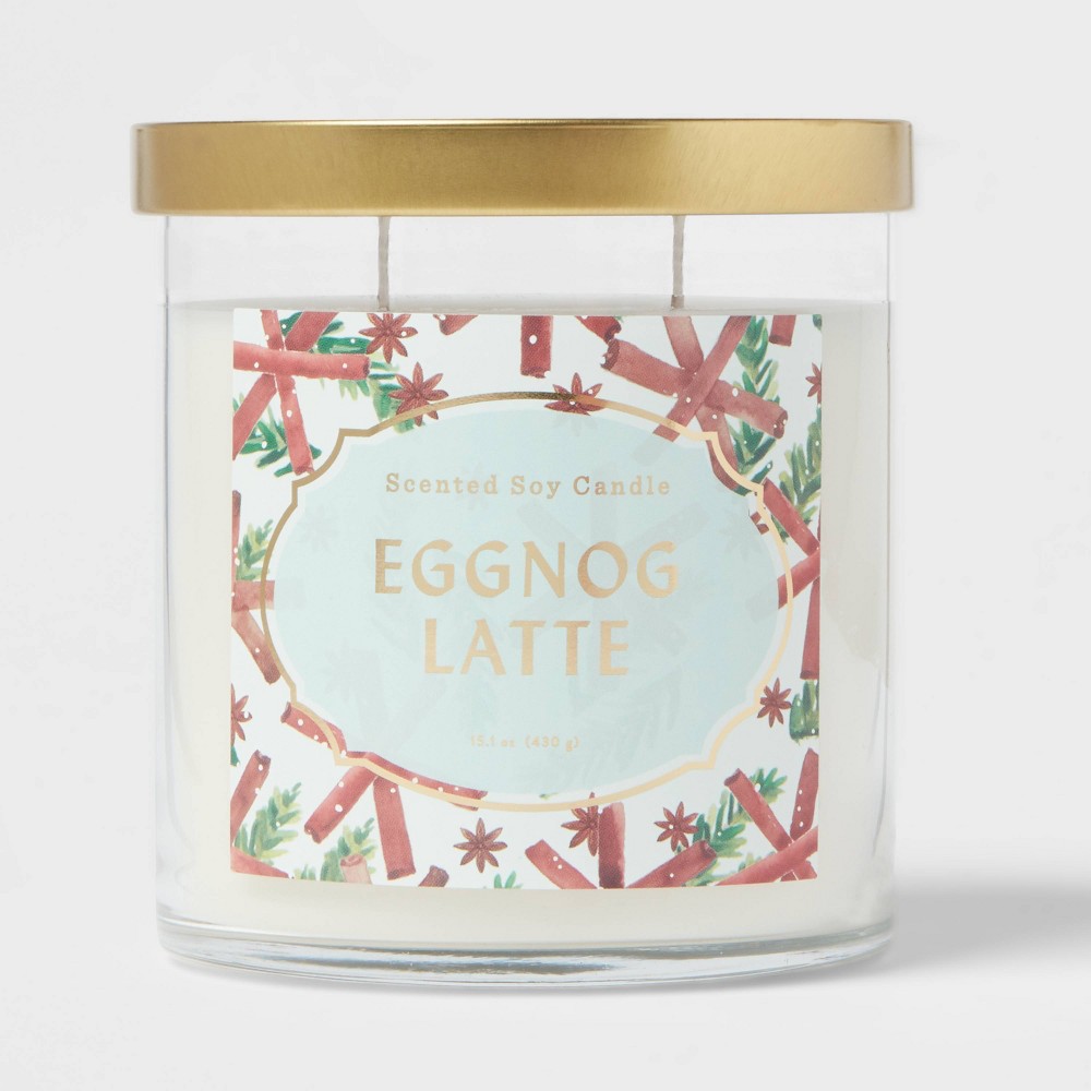 15.1oz Lidded Glass Jar 2-Wick Holiday Eggnog Latte Candle - Opalhouse