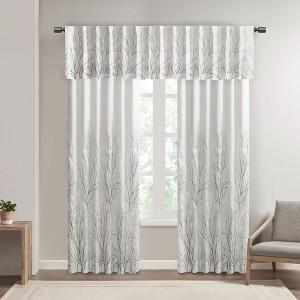 Fully Embroidered Luxurious Tree Branch Pattern Window Curtain Panel, Faux Silk Textured Light Filtering Curtain for All Seasons - 1 of 4