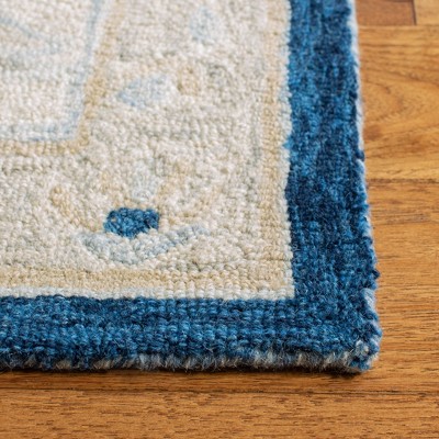 Navy and Ivory Tufted Handmade Wool 8' x 10' Area Rug