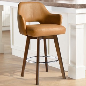 26.5 Edward Armrest Camel Faux Leather Thick Seat 360 Swivel Counter Height Barstool Combine With Rubberwood Legs And Silver Footrest maison Boucle Target