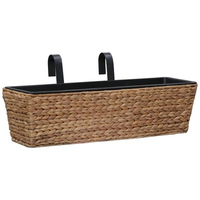 Set of 2 Brown Water Hyacinth Balcony Planters with Removable Pots