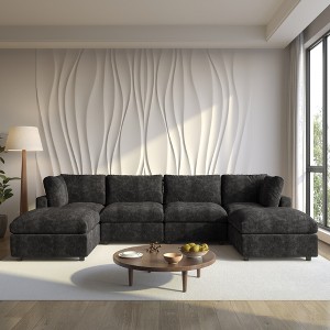 Cloud Couch Modular Sectional Sofa, 134" U Shaped Couch For Livingroom, Oversized Convertible Wide Seater With 2 Ottomans Living Room Set,Black - 1 of 4