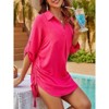 Coolmee Women Lapel V Neck Tie Drawstring Three-Quarter Sleeves Pullover Cover Ups Beach Bikini Swimsuit Tops - 2 of 4