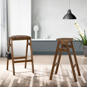 Wood Stackable Barstools with Contour Seat and Side Hook, Set of 2 for Kitchen or Dining Counter - 1 of 4