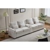 114" Upholstered 4-Seat Sofa with Console, 2 Cup Holders, 3 Wired USB Ports, Linen Fabric Couch with 4 Pillows, Modern Sofa for Living Room, Apartment - 4 of 4