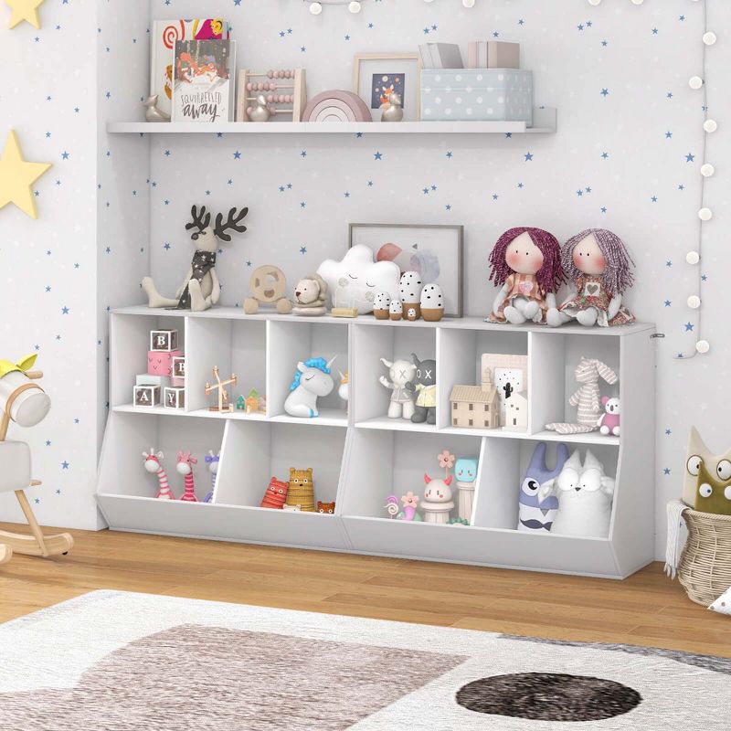 Costway 5-Cubby Kids Toy Storage Organizer Wooden Bookshelf Display Cabinet Natural/White, 4 of 11