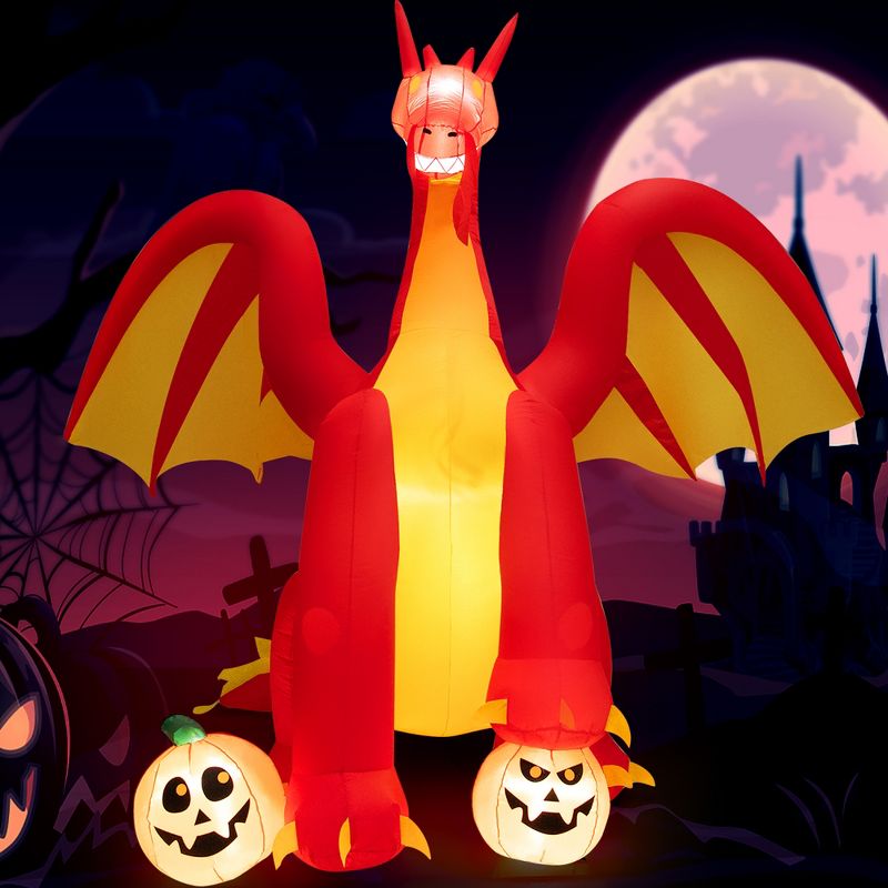 Costway 10 FT Inflatable Giant Animated Fire Dragon Outdoor Halloween Decor w/Lights, 5 of 11