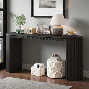 Mshliw Curved Console Table with Vertical Stripe Design, 59.2" Modern Entryway Table in Pine, Accent Sofa Table for Living Room, Study, Hallway - 1 of 4