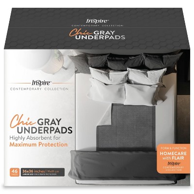 Inspire Ultra Underpads Incontinence Bed Pads | Chic Gray Modern Design | Hospital Bed Pads Disposable