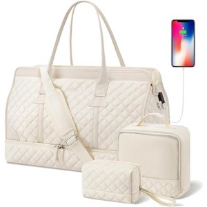 3-Piece Weekender Duffle Bag Set for Women with Shoe Compartment & Wet Pocket, Large Travel Carry-On Tote with Toiletry Bag - 1 of 4