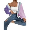 Coolmee Women's Cardigan Color Block Open Front Long Sleeve Ribbed Knit Cropped Cardigan Sweater - 4 of 4
