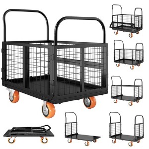 Platform Truck Cart with Cage, Heavy Duty 2000LBS 6-in-1 Folding Hand Truck Cart with Basket for Warehouse Luggage Moving - 1 of 4