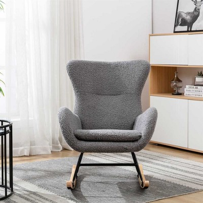 CAVINAS Teddy Upholstered Accent Chair with High Backrest,Modern Rocking Chair with Armrests for Living Room