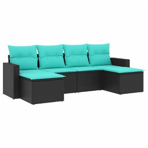 vidaXL Garden Sofa Set Black, Blue PE Rattan, Powder-Coated Steel, Polyester - 1 of 4