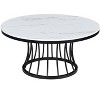 3pc Modern Cocktail Group Set Coffee Table End Table Luxurious Faux Marble Top Cage-like Base Wooden Living Room Furniture - 2 of 4