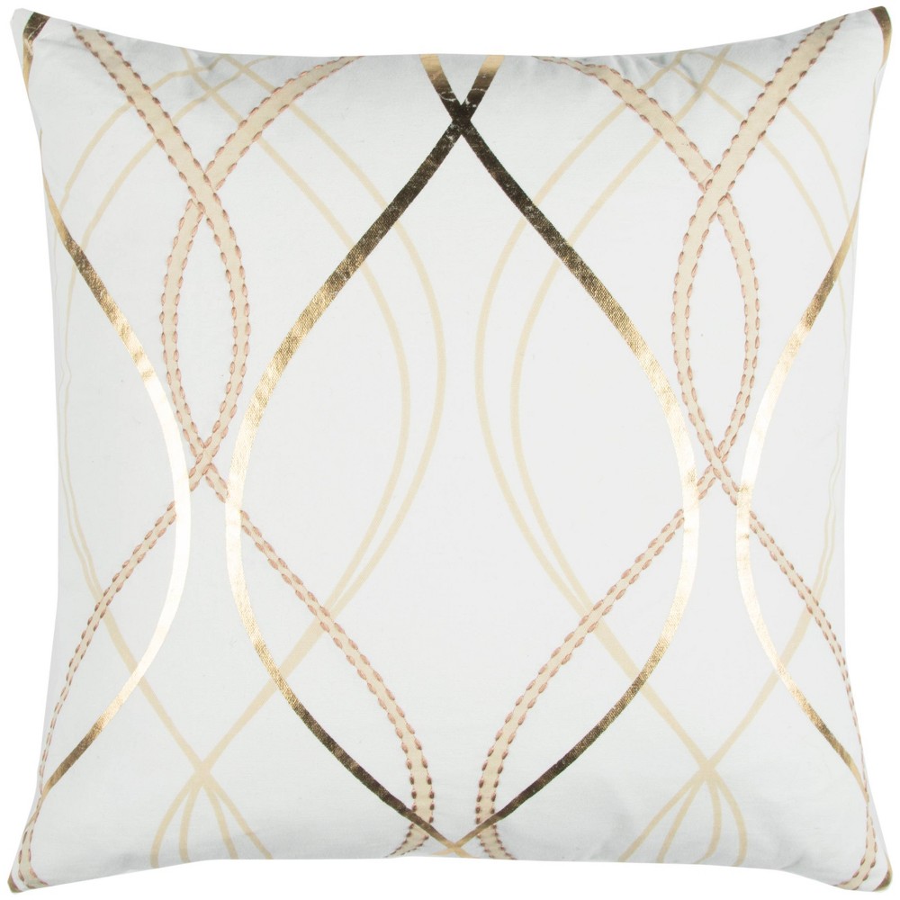 Photos - Pillow 20"x20" Cotton Throw  White - Rizzy Home: Geometric, Zipper Closure,