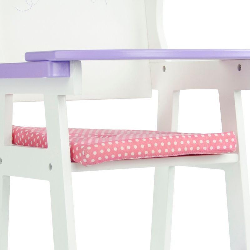 Olivia's Little World Wooden Baby Doll High Chair with Cushion, White/Purple, 5 of 9