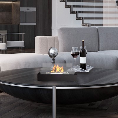 Black Rectangular Gel Fuel Tabletop Fireplace with Glass