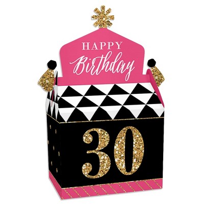 Big Dot of Happiness Chic 30th Birthday - Pink, Black and Gold - Treat Box Party Favors - Birthday Party Goodie Gable Boxes - Set of 12