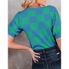 Women's Short Sleeve Sweater Tops 2025 Spring Summer Trendy Crew Neck Casual T Shirts Blouses,Blue Green Plaid - S - 2 of 4