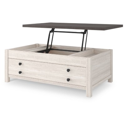 Brown and White Rectangular Lift-Top Coffee Table with Storage