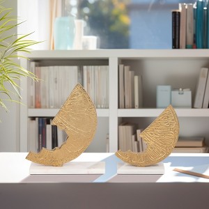 Sculptures Metal Aluminum Abstract Lemon Shape with Marble Base for Home Office Decor Set of 2 - 10", 8" Gold & Metallic - 1 of 4