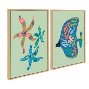 Kate & Laurel All Things Decor 23"x33" 2pc Sylvie Colorful Starfish and Tropical Fish Framed Canvas Art by Rachel Lee Set Natural - 1 of 4